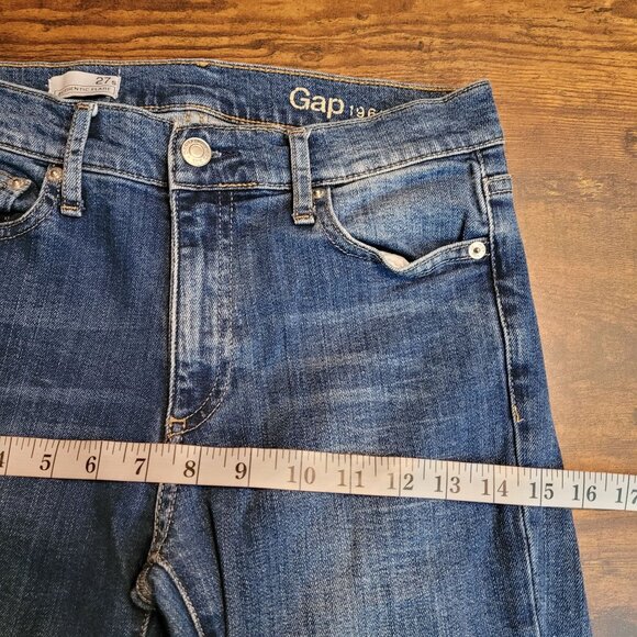 GAP 1969 Jeans 27 S Authentic Flare Low Dazed Medium Dark Wash Stretch - Picture 7 of 10
